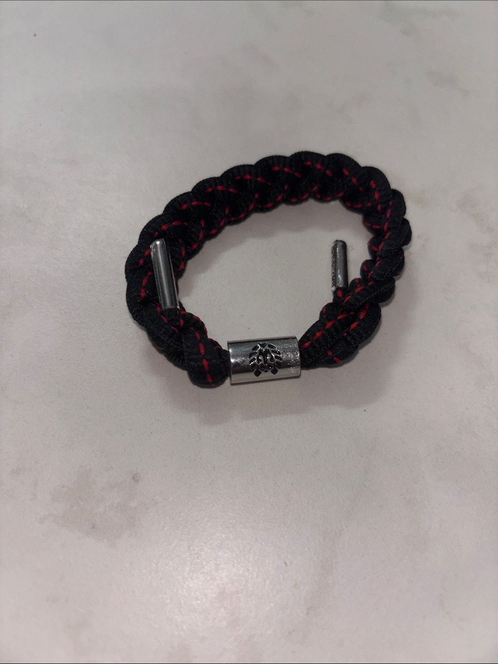 Men's Braided Black and Red Paracord Bracelet with Silver Accent